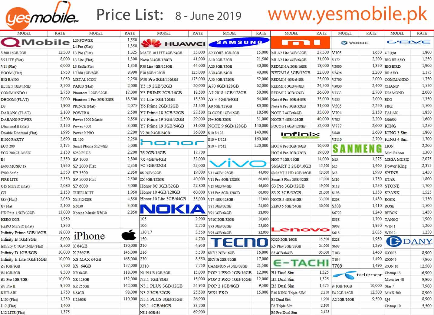 yes-mobile-price-list 8 june 2019