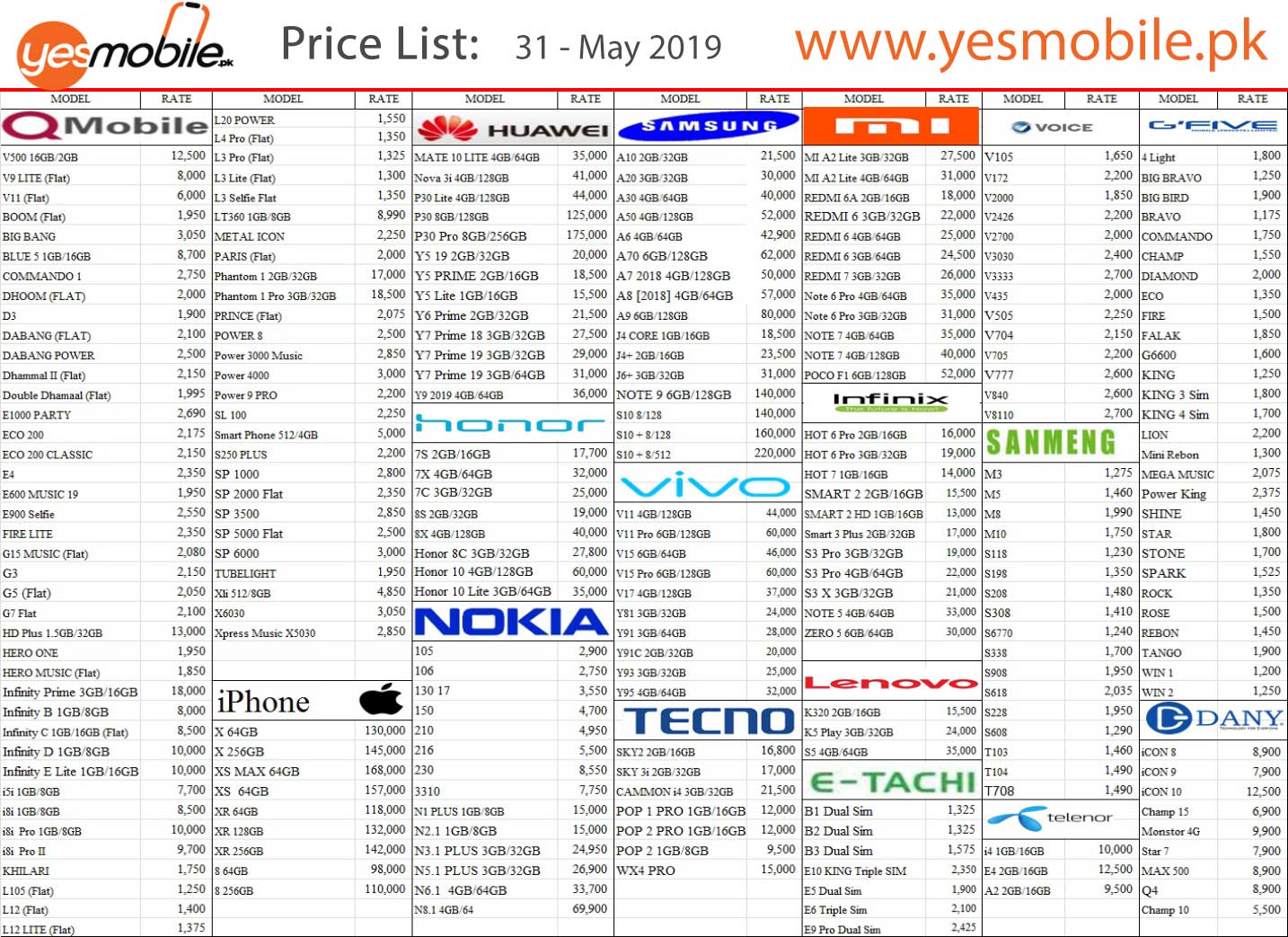 yes-mobile-price-list 31 may 2019