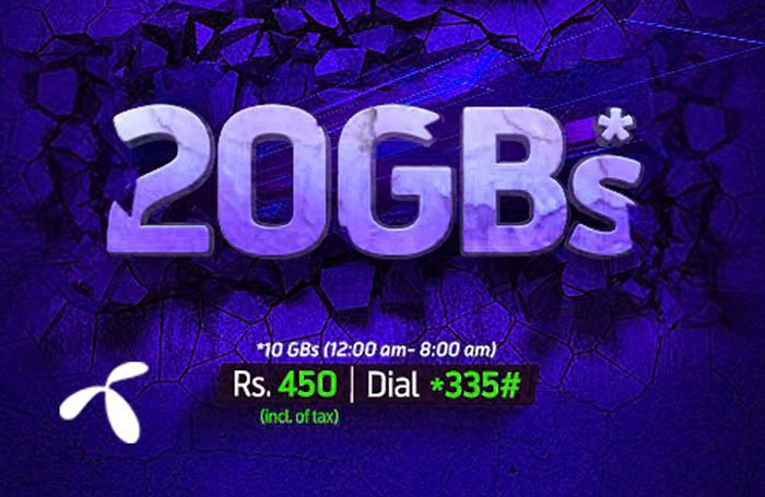 4G MONTHLY ULTRA Telenor Offer provides 20GB in Rs. 450