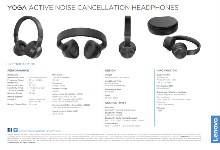 Lenovo Yoga Active Noise Cancellation Headphones with 14hour battery