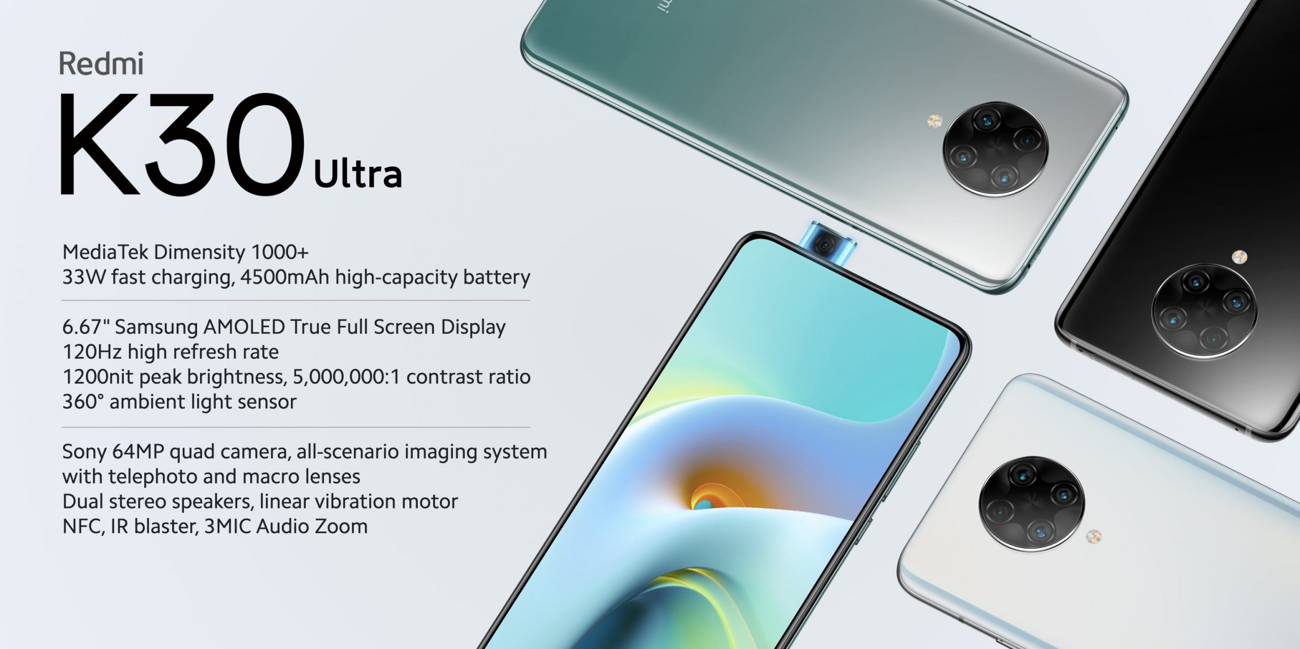 Redmi K30 Ultra with 6.67″ AMOLED, 120Hz refresh rate, Dimensity 1000+ SoC Official !