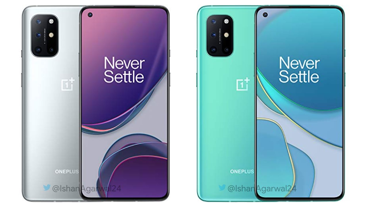 OnePlus 8T render shows smartphone in Lunar Silver and Aquamarine colors