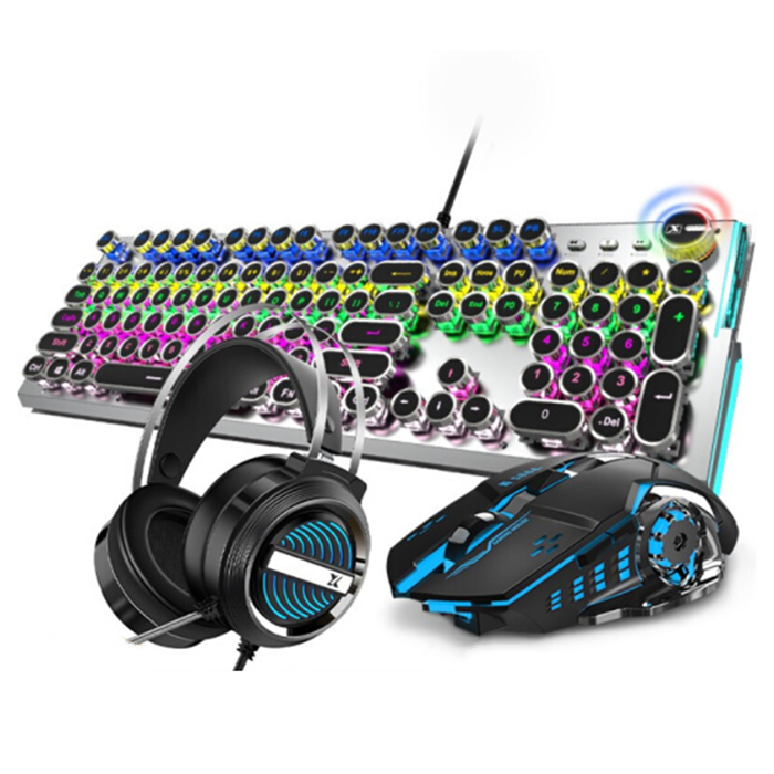 Retro Cyberpunk Style Gaming Set with Mechanical Keyboard, Mouse and Headphone on Sale for $69.99