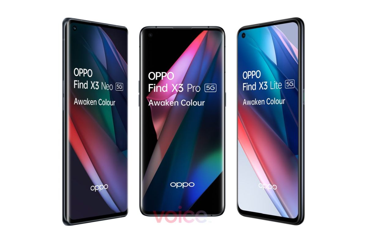 OPPO Find X3 Pro, X3 Lite, and X3 Neo phones appear in a leaked render